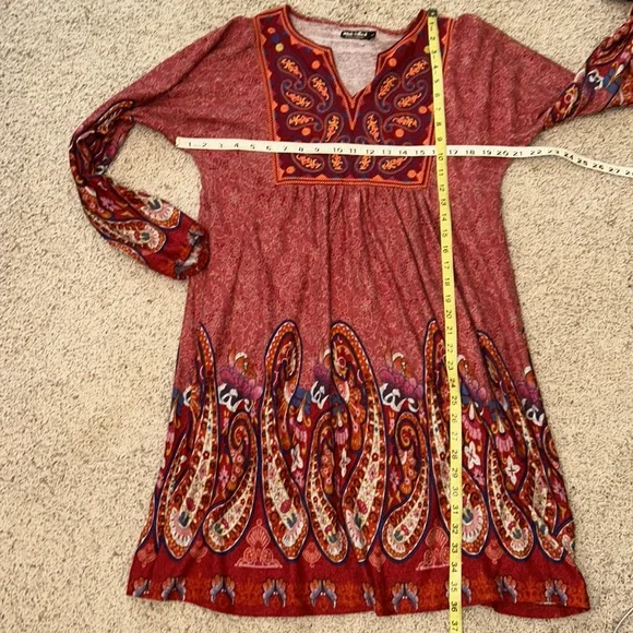 🆕NWOT🌻BOHO PAISLEY DRESS🍁Notch Neck❤️Brick Red Base Size Large - Picture 9 of 11